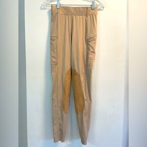 Willit, XS, womens khaki color stretch suede patch horseback riding leggings EUC